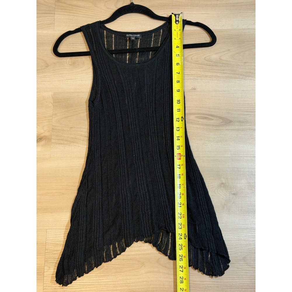 Eileen Fisher Ribbed Tank Top Womens PM Black Italian Yarn Sheer Layering Shell - Picture 3 of 8